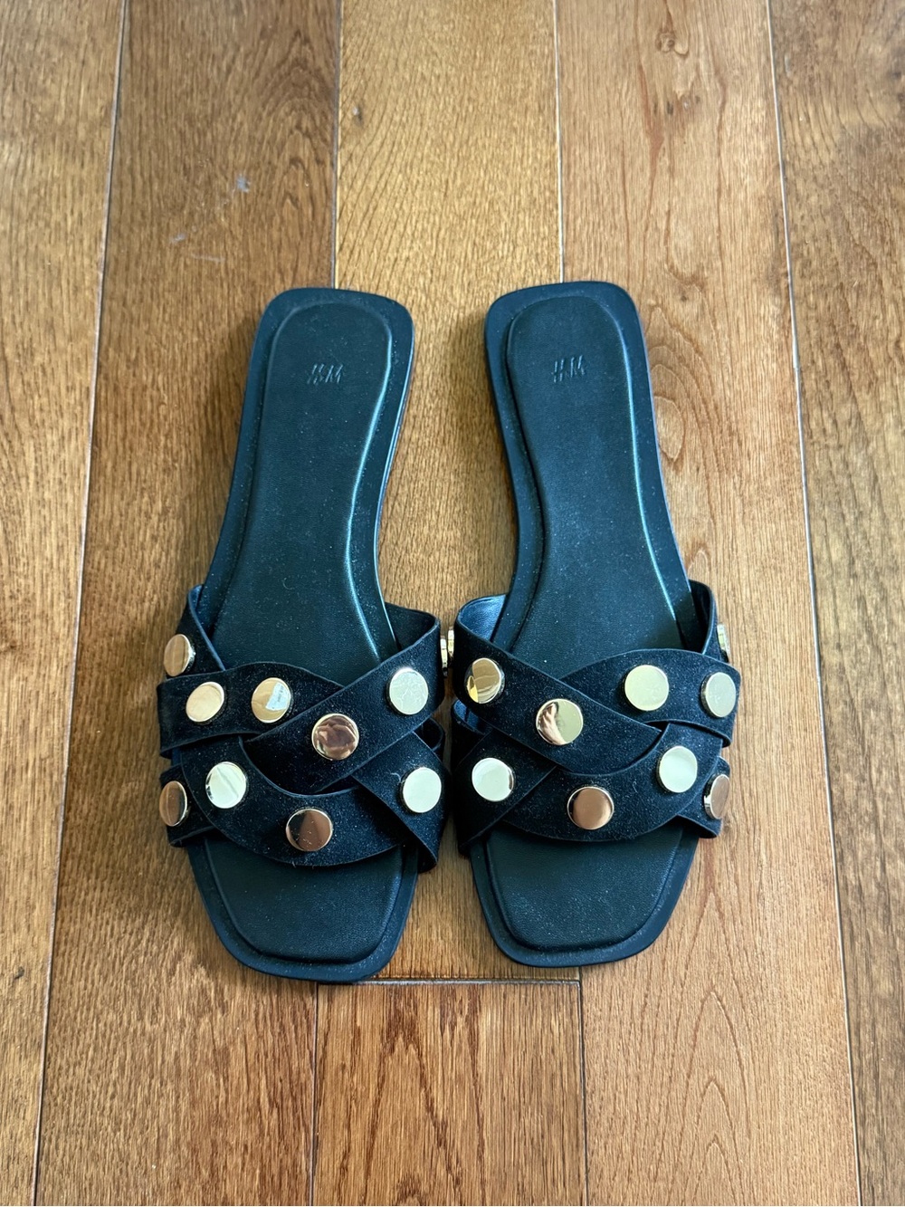 H&M Black Gold Studded Slide Sandals